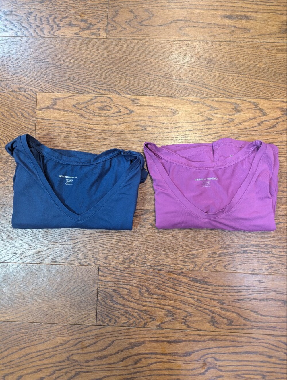 Bundle Two (2) Amazon Essentials Magenta And Navy V-Neck Tee